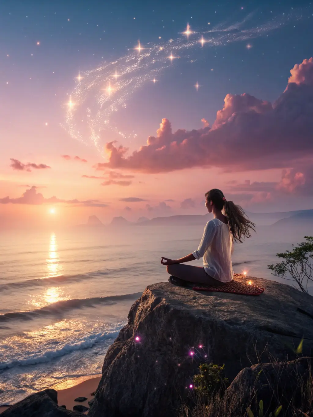 A book cover with a calming image of a woman meditating in nature. The title is "Mindful Hypnotherapy for Women's Wellness".