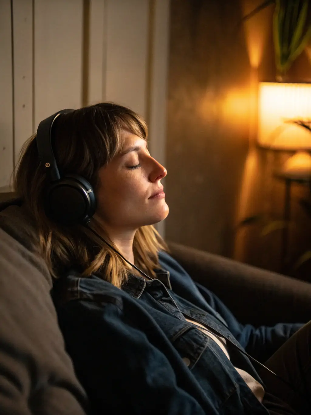 A serene image of a woman relaxing in a peaceful therapy setting, with soft lighting and calming colors, representing hypnotherapy for women.